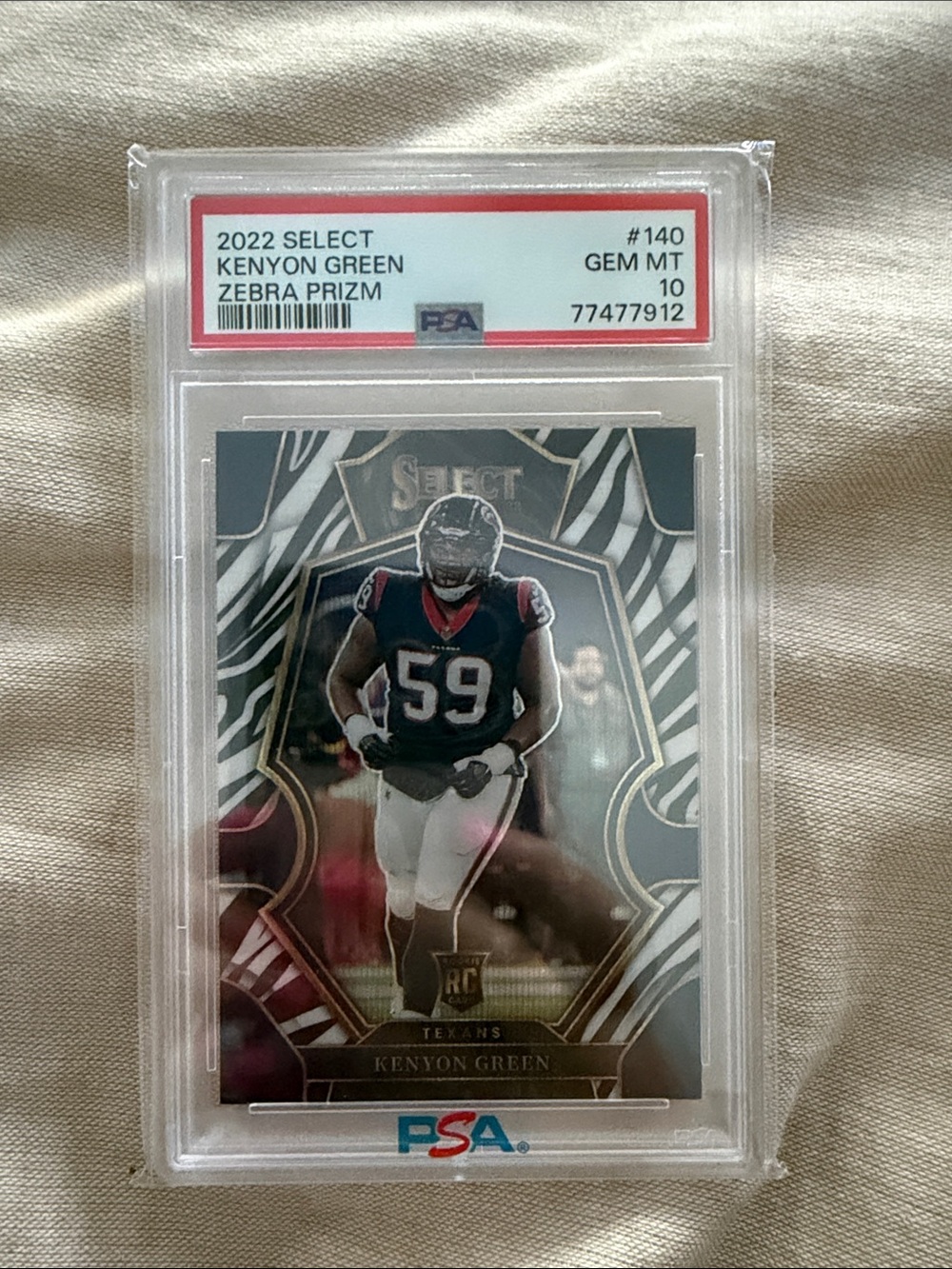 Graded Kenyon Green 2022 Select Zebra Prizm Football Card - Black/White PSA 10